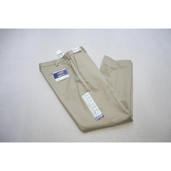 Izod Khaki Pants Heritage Chinos Slim Fit Casual Flat Mens Sz 36 x 32 NWT - Picture 1 of 10